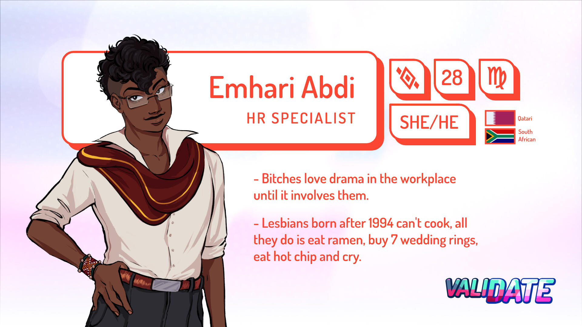 Meet Emhari Abdi! 28 / virgo / she/her, he/him.